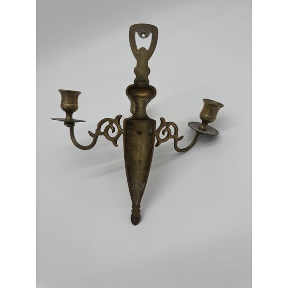 Solid Brass Triple Arm Candle Holders Wall Sconce CM On Back MCM - Picture 6 of 7